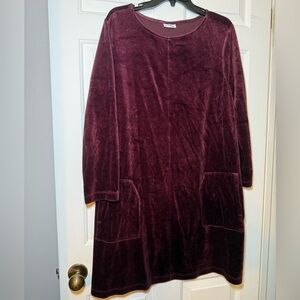 J Jill Pure Jill Collection Burgundy Velour Shift Dress 2x Plus Pima Cotton Soft
